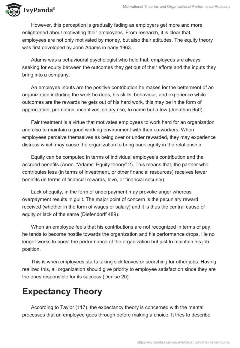 Motivational Theories and Organizational Performance Relations. Page 2