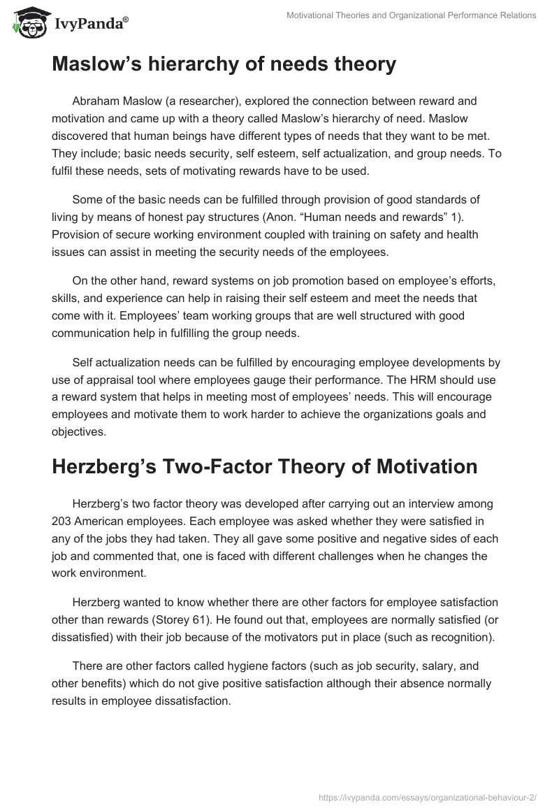 Motivational Theories and Organizational Performance Relations. Page 4