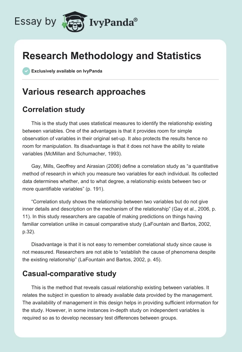 Research Methodology and Statistics. Page 1