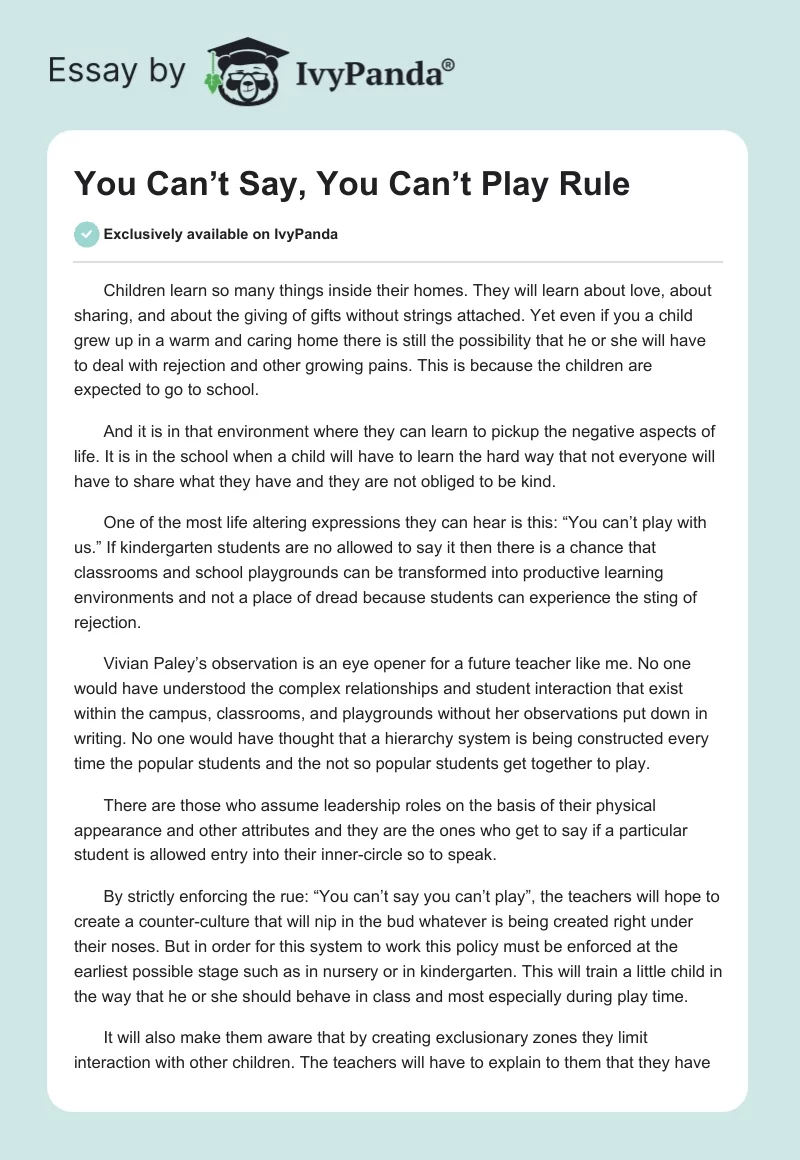 You Can’t Say, You Can’t Play Rule. Page 1