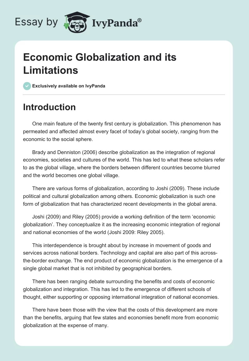 Economic Globalization and its Limitations. Page 1