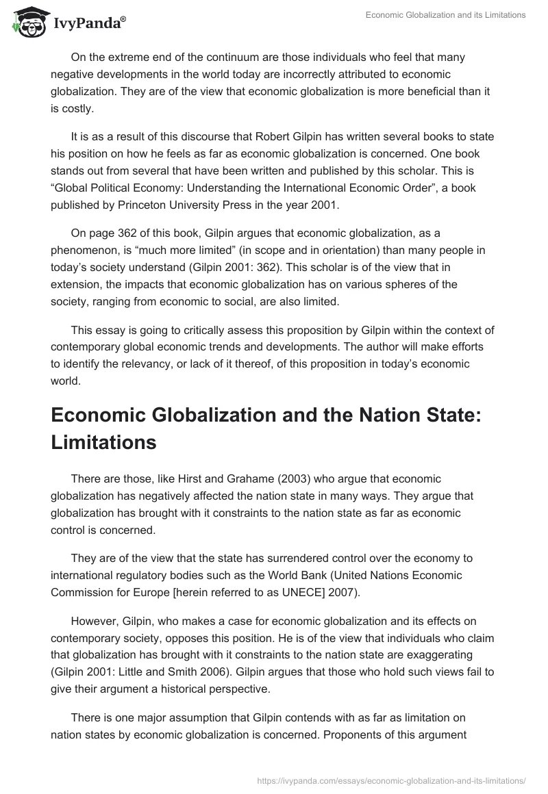 Economic Globalization and its Limitations. Page 2