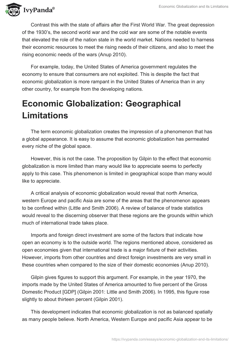 Economic Globalization and its Limitations. Page 4