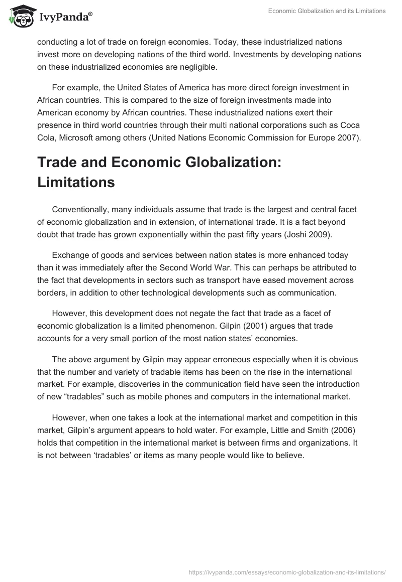 Economic Globalization and its Limitations. Page 5