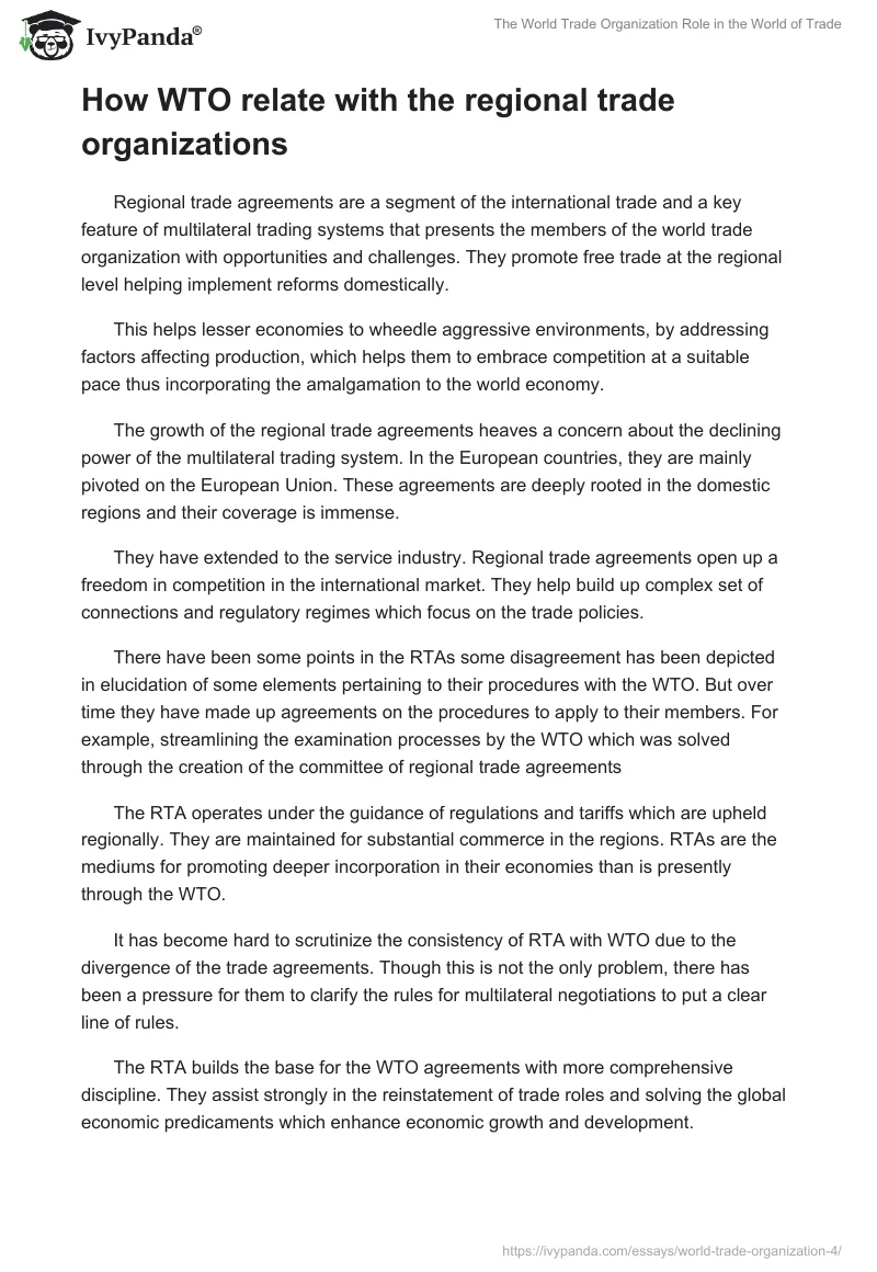 The World Trade Organization Role in the World of Trade. Page 2
