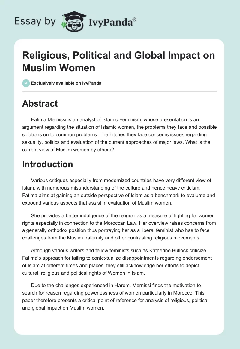 Religious, Political and Global Impact on Muslim Women. Page 1