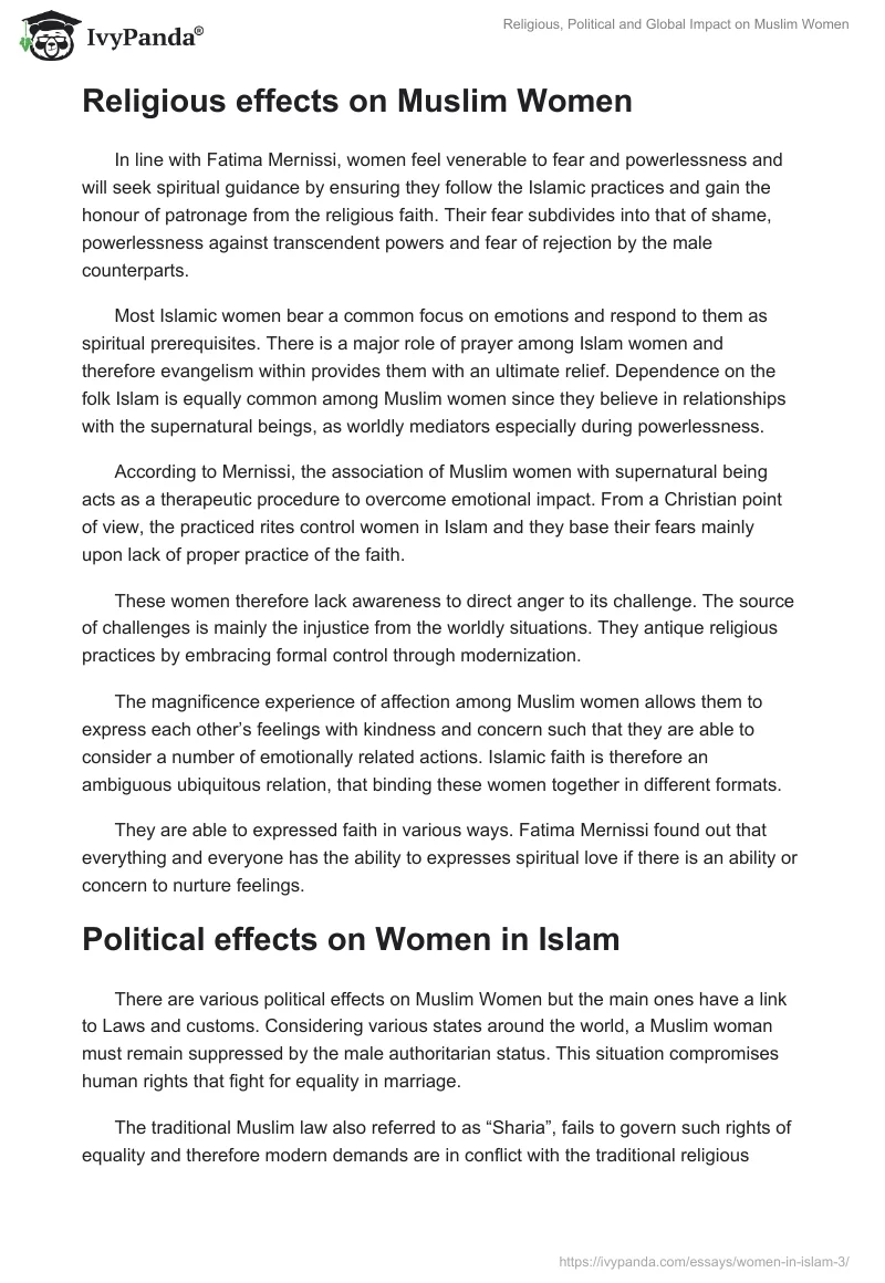 Religious, Political and Global Impact on Muslim Women. Page 2