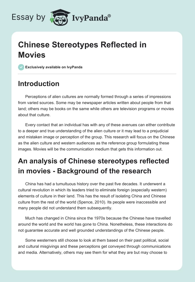 Chinese Stereotypes Reflected in Movies. Page 1