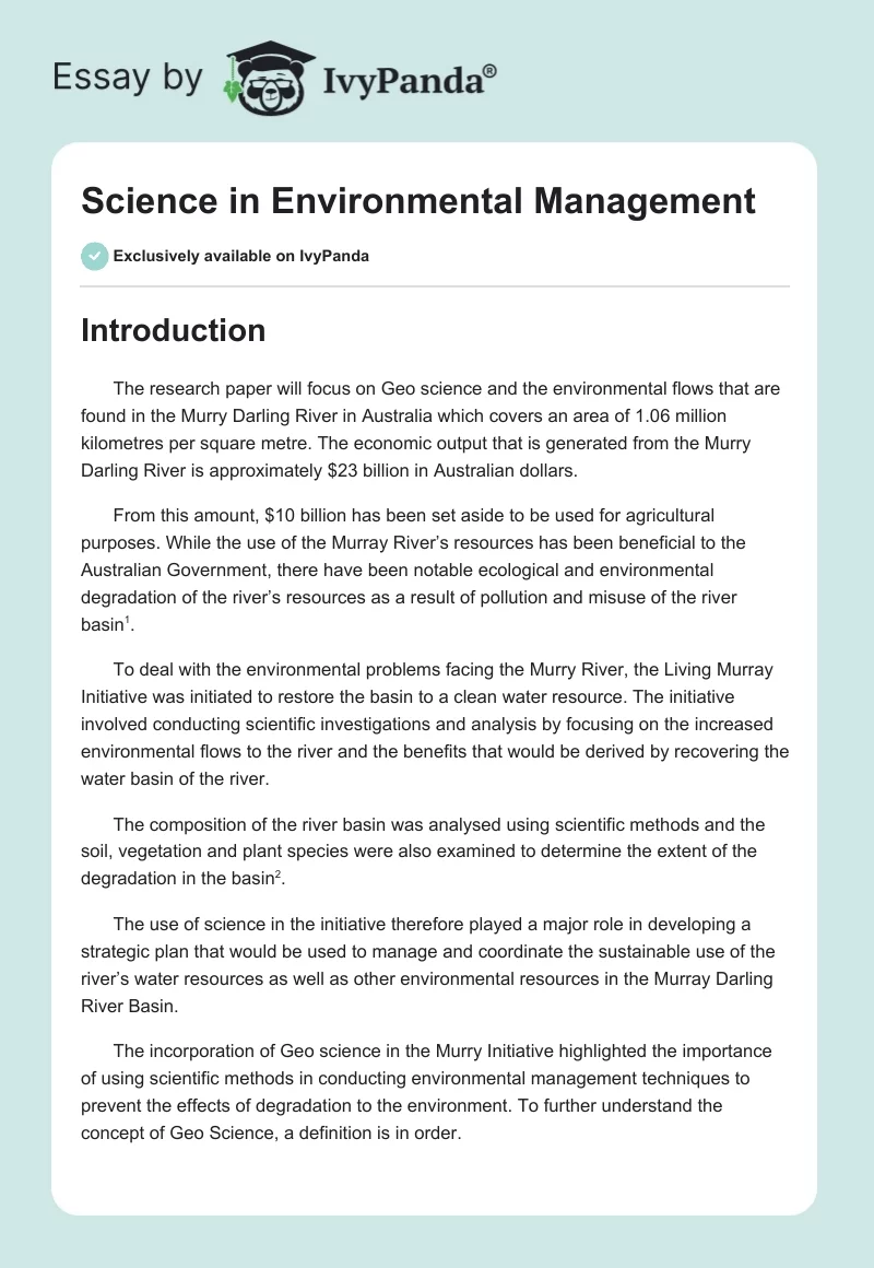 Science in Environmental Management. Page 1