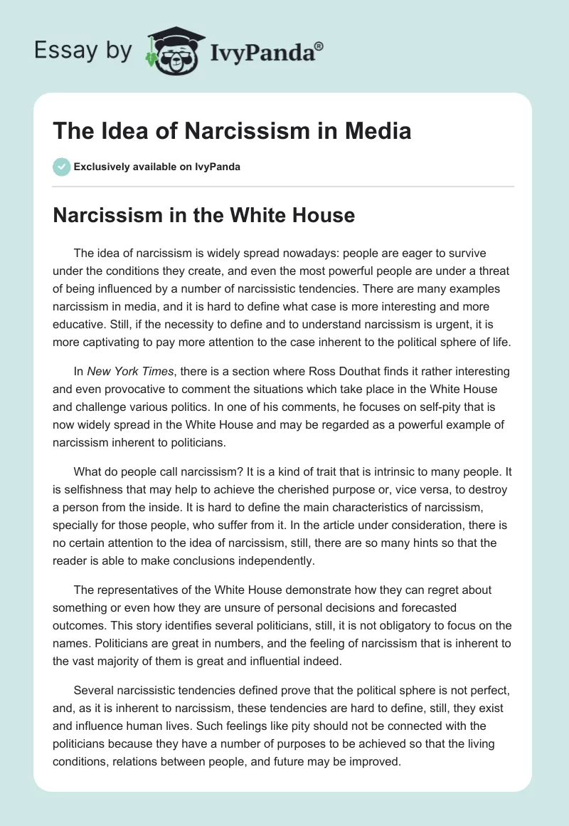 The Idea of Narcissism in Media. Page 1