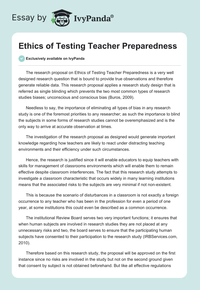 Ethics of Testing Teacher Preparedness. Page 1