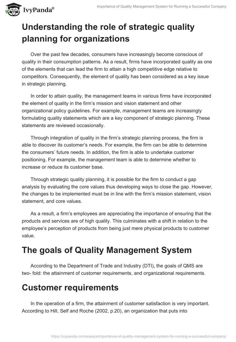 Importance of Quality Management System for Running a Successful Company. Page 3