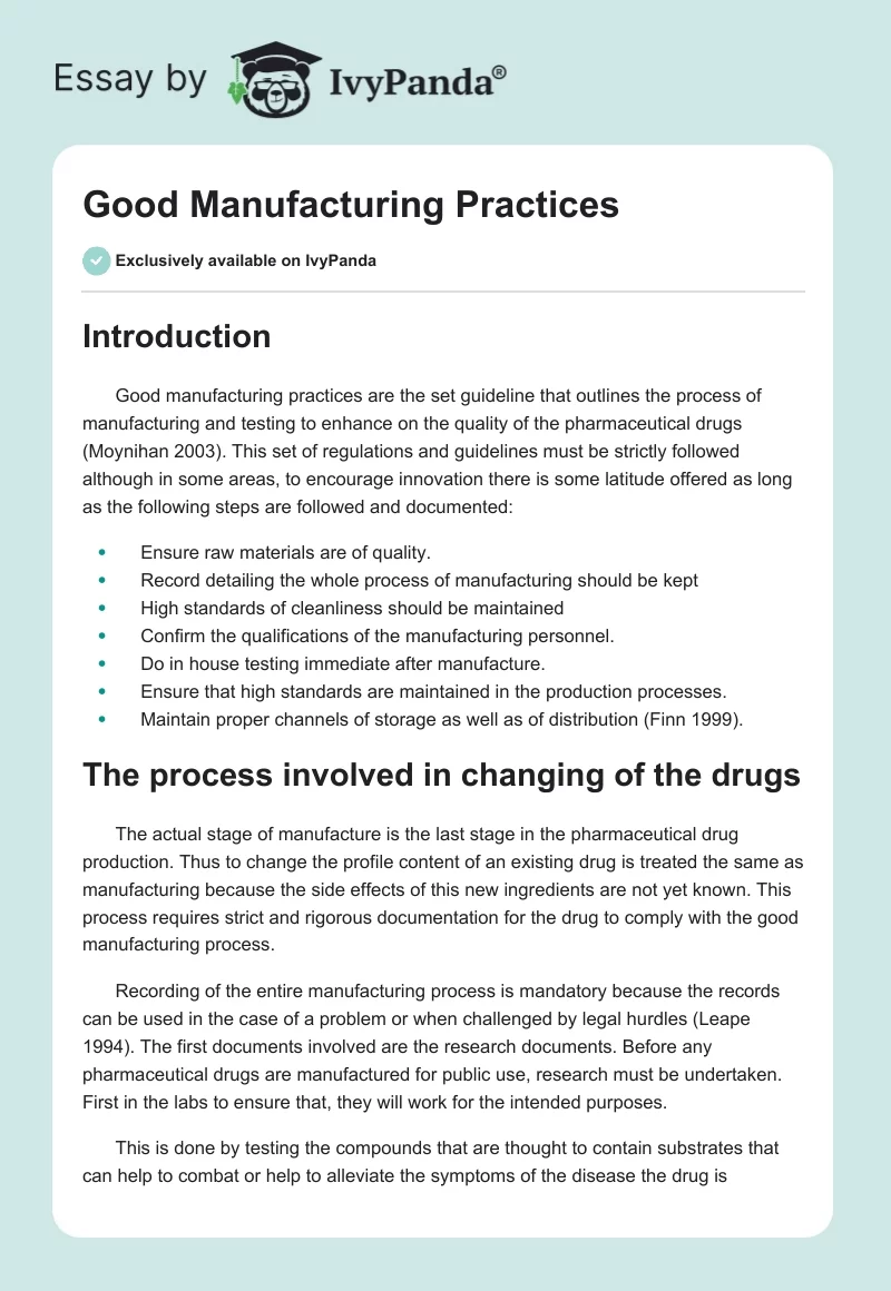 Good Manufacturing Practices. Page 1