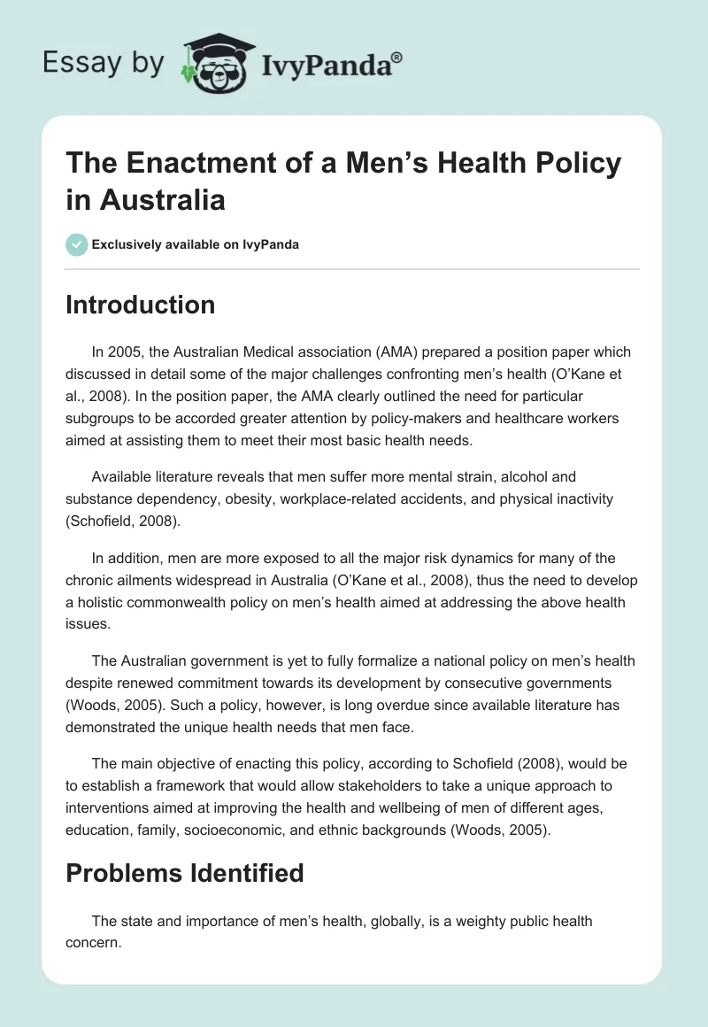 The Enactment of a Men’s Health Policy in Australia. Page 1