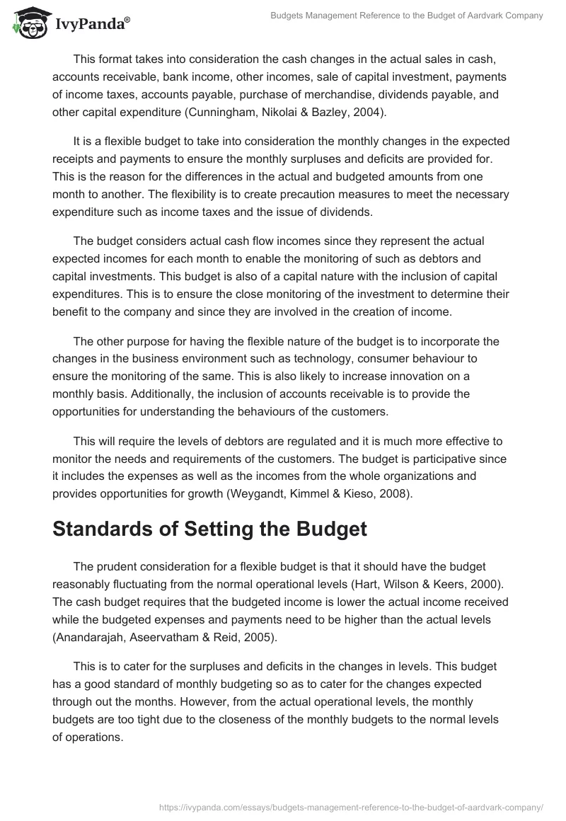 Budgets Management Reference to the Budget of Aardvark Company. Page 3