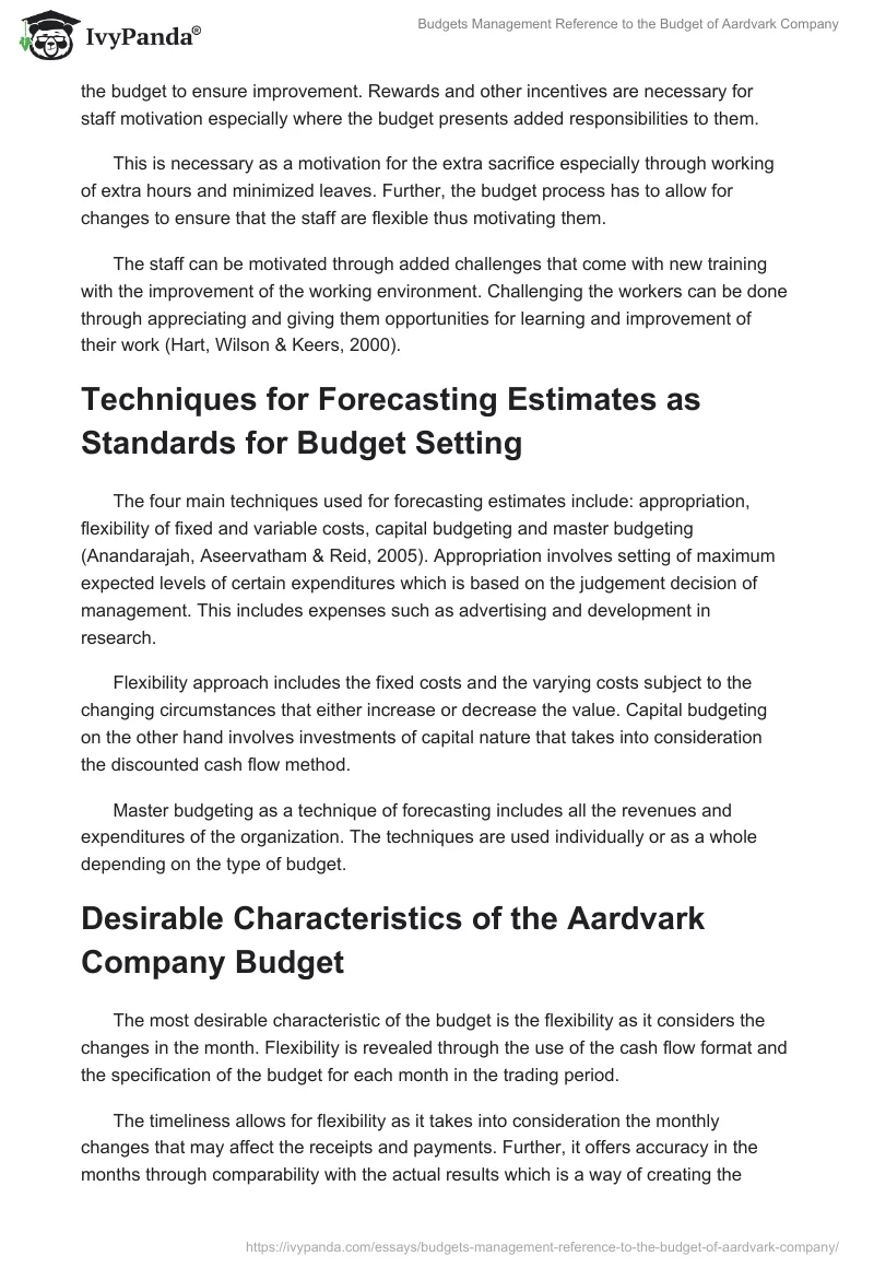Budgets Management Reference to the Budget of Aardvark Company. Page 5