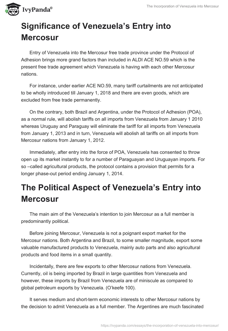 The Incorporation of Venezuela into Mercosur. Page 4
