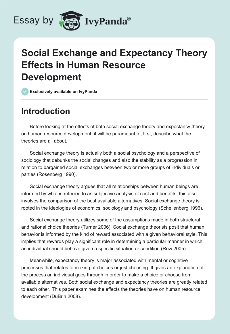 Social Exchange and Expectancy Theory Effects in Human Resource Development. Page 1