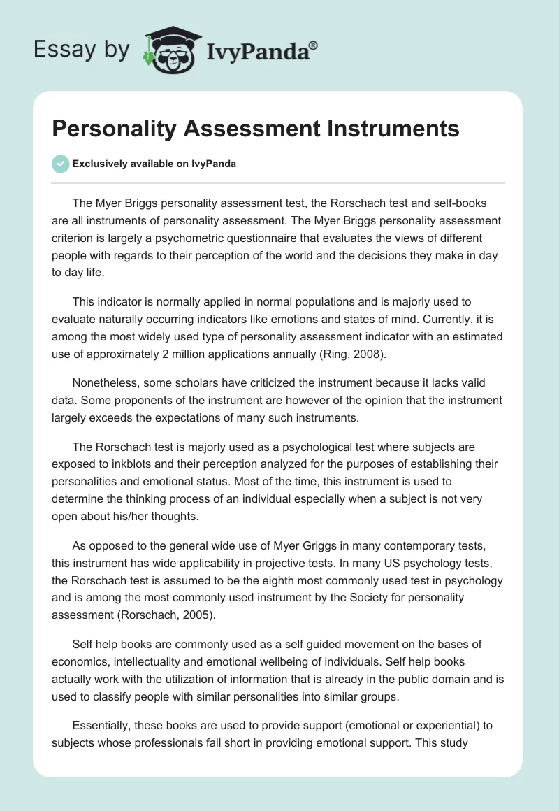 Personality Assessment Instruments. Page 1