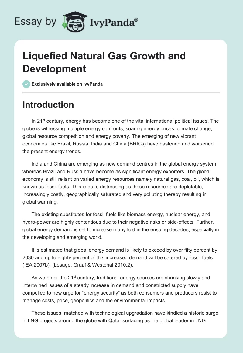 Liquefied Natural Gas Growth and Development. Page 1