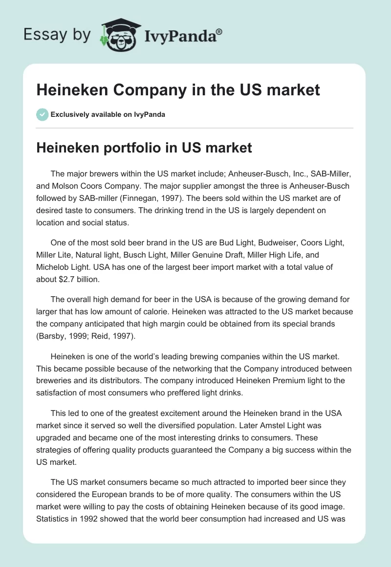 Heineken Company in the US market. Page 1