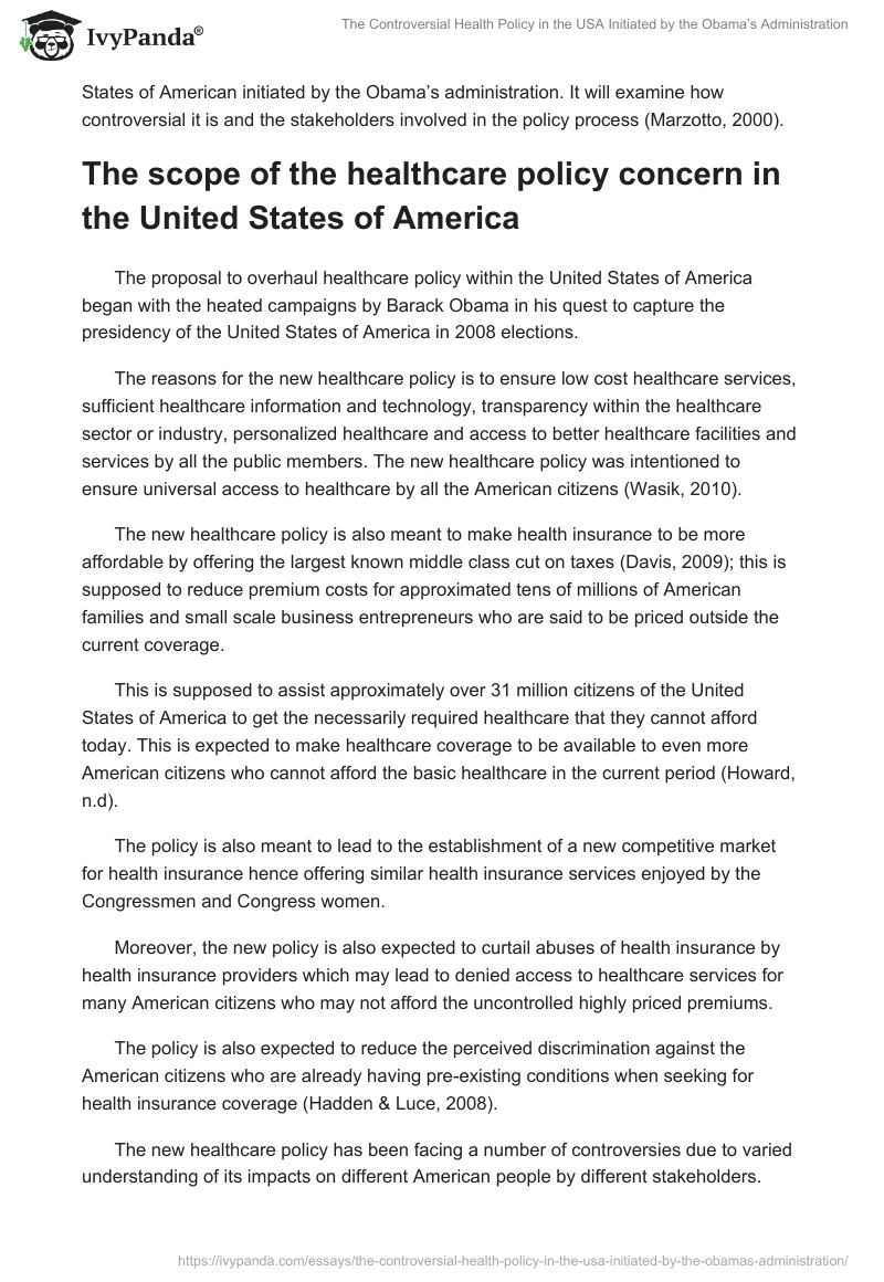 The Controversial Health Policy in the USA Initiated by the Obama’s Administration. Page 2