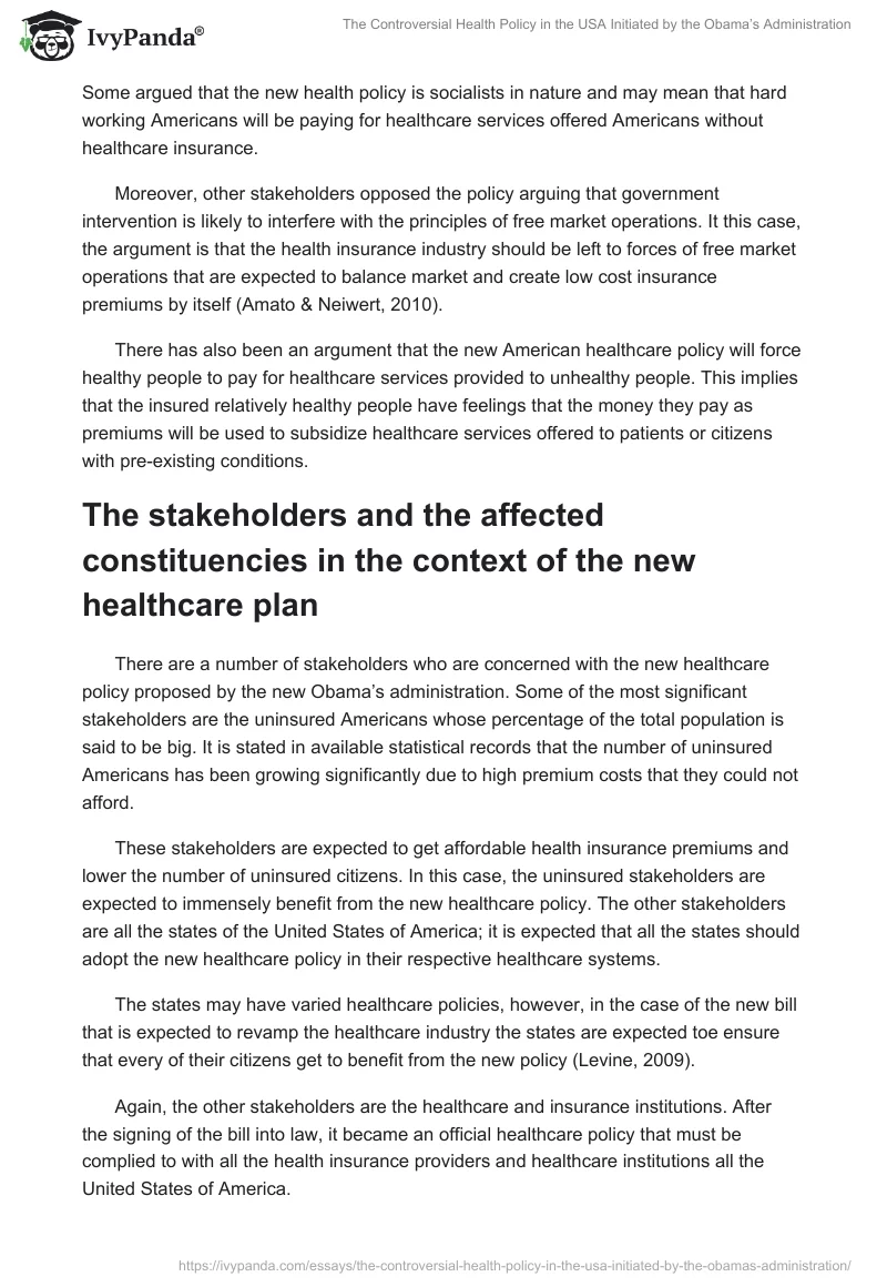 The Controversial Health Policy in the USA Initiated by the Obama’s Administration. Page 3