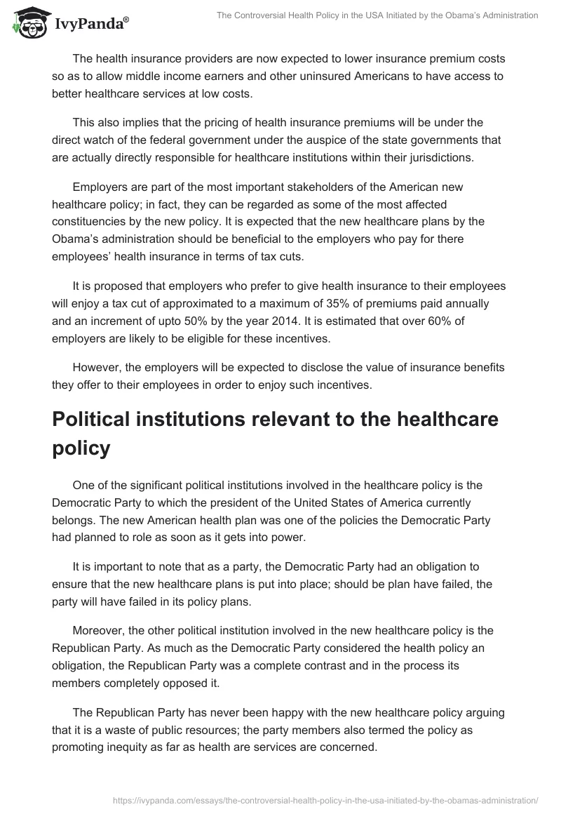The Controversial Health Policy in the USA Initiated by the Obama’s Administration. Page 4