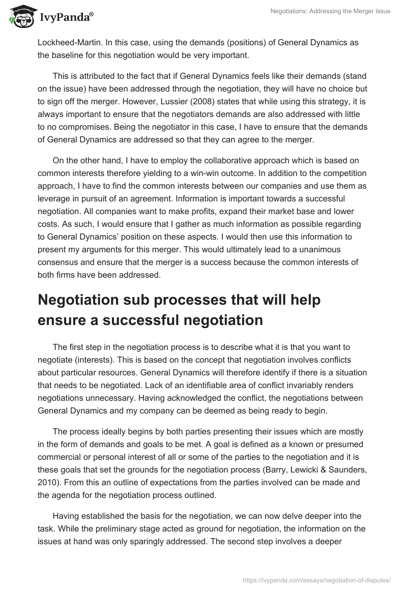 Negotiations: Addressing the Merger Issue. Page 2