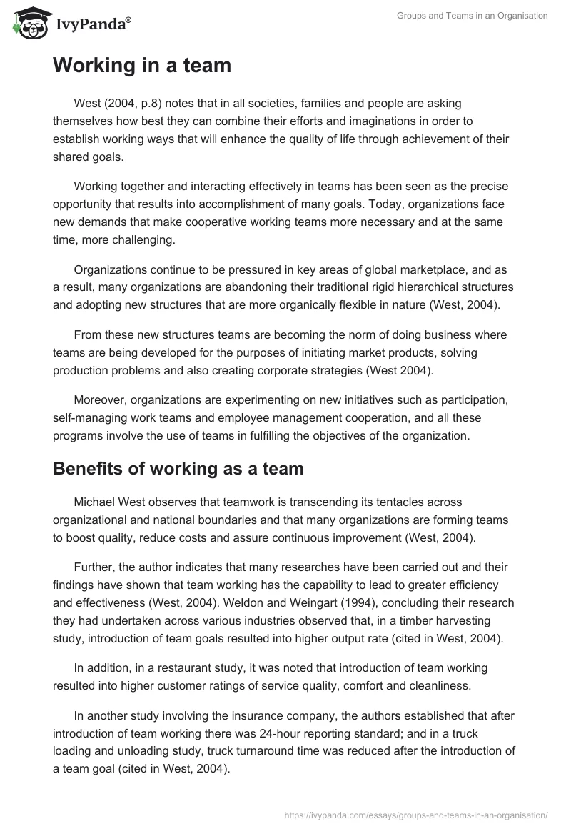 Groups and Teams in an Organisation. Page 4