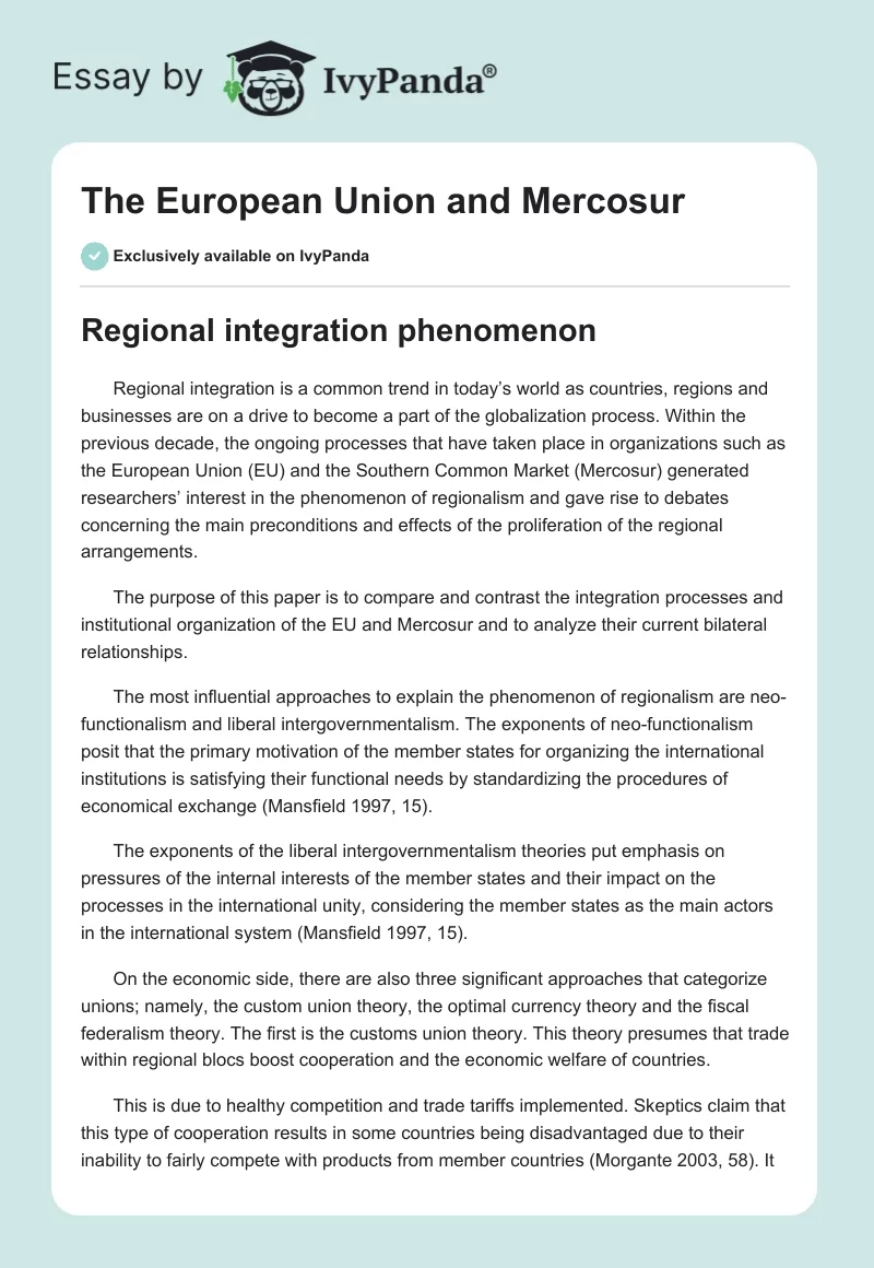 The European Union and Mercosur. Page 1