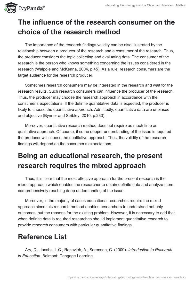 Integrating Technology into the Classroom Research Method. Page 3