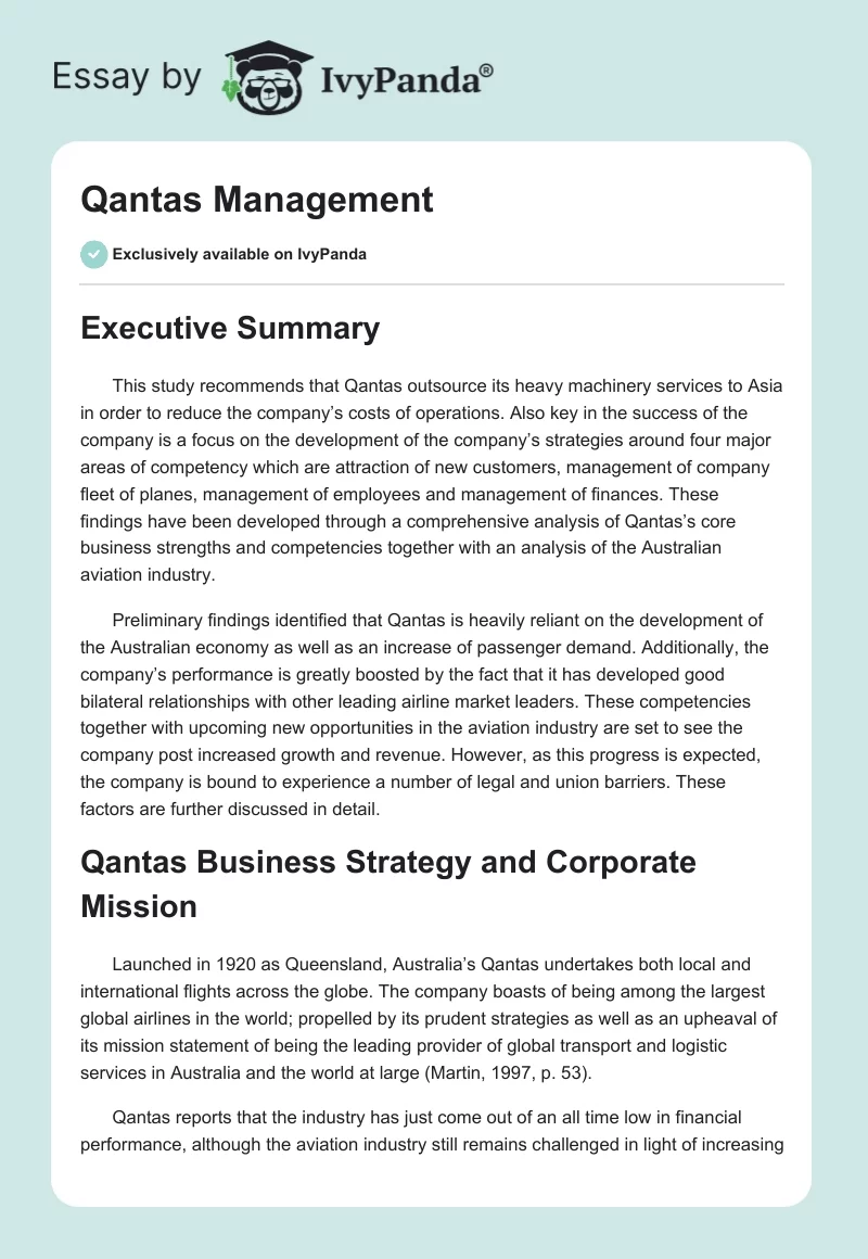Qantas Management. Page 1