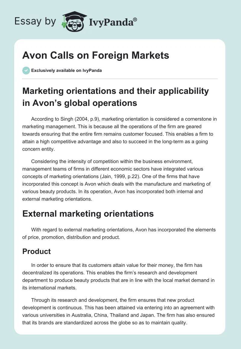 Avon Calls on Foreign Markets. Page 1