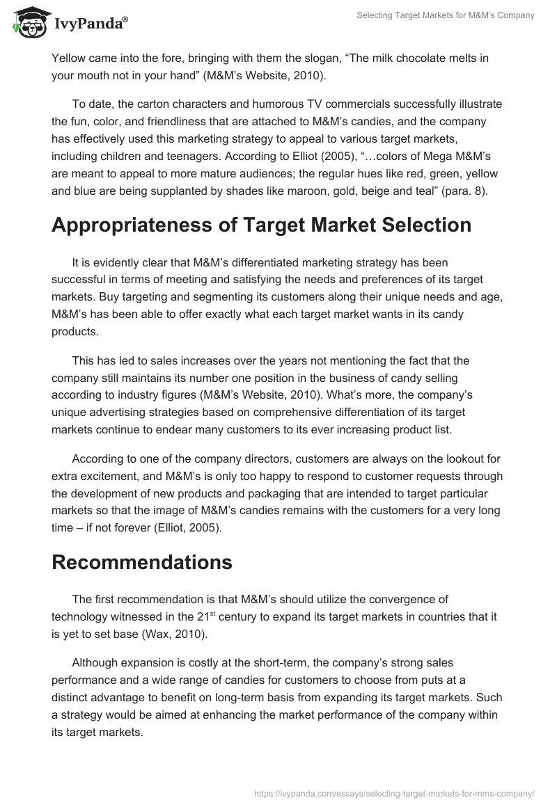 Selecting Target Markets for M&M’s Company. Page 3