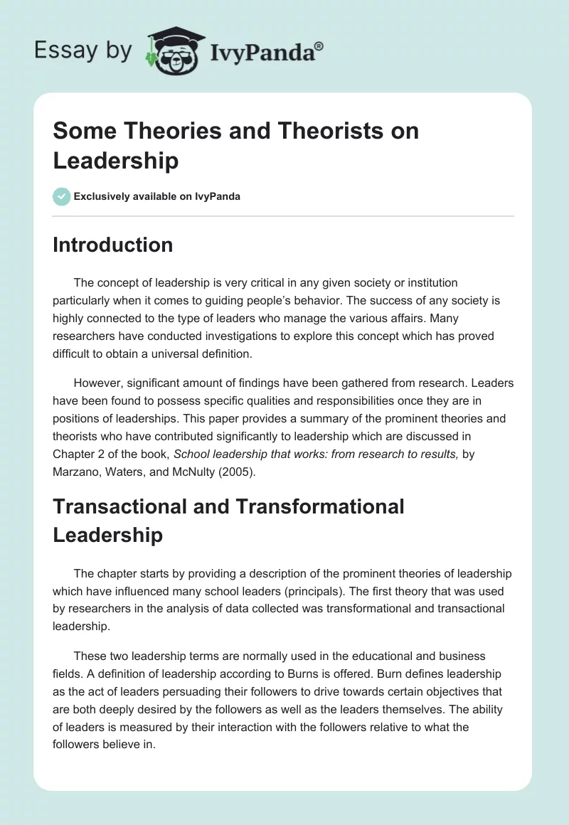 Some Theories and Theorists on Leadership. Page 1