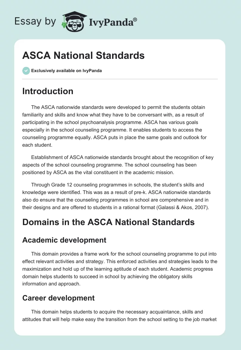 ASCA National Standards. Page 1