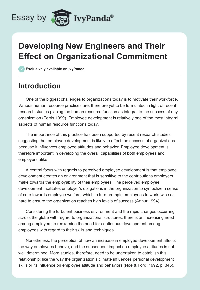 Developing New Engineers and Their Effect on Organizational Commitment. Page 1