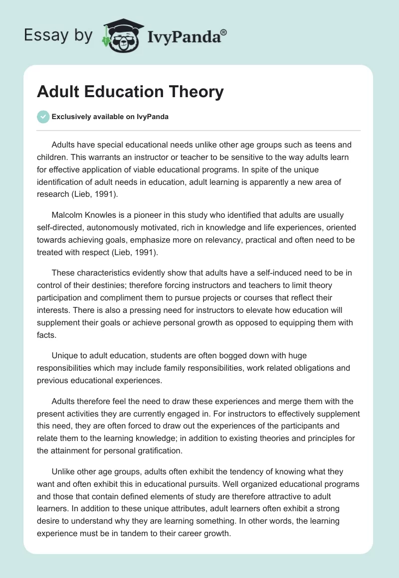 Adult Education Theory. Page 1