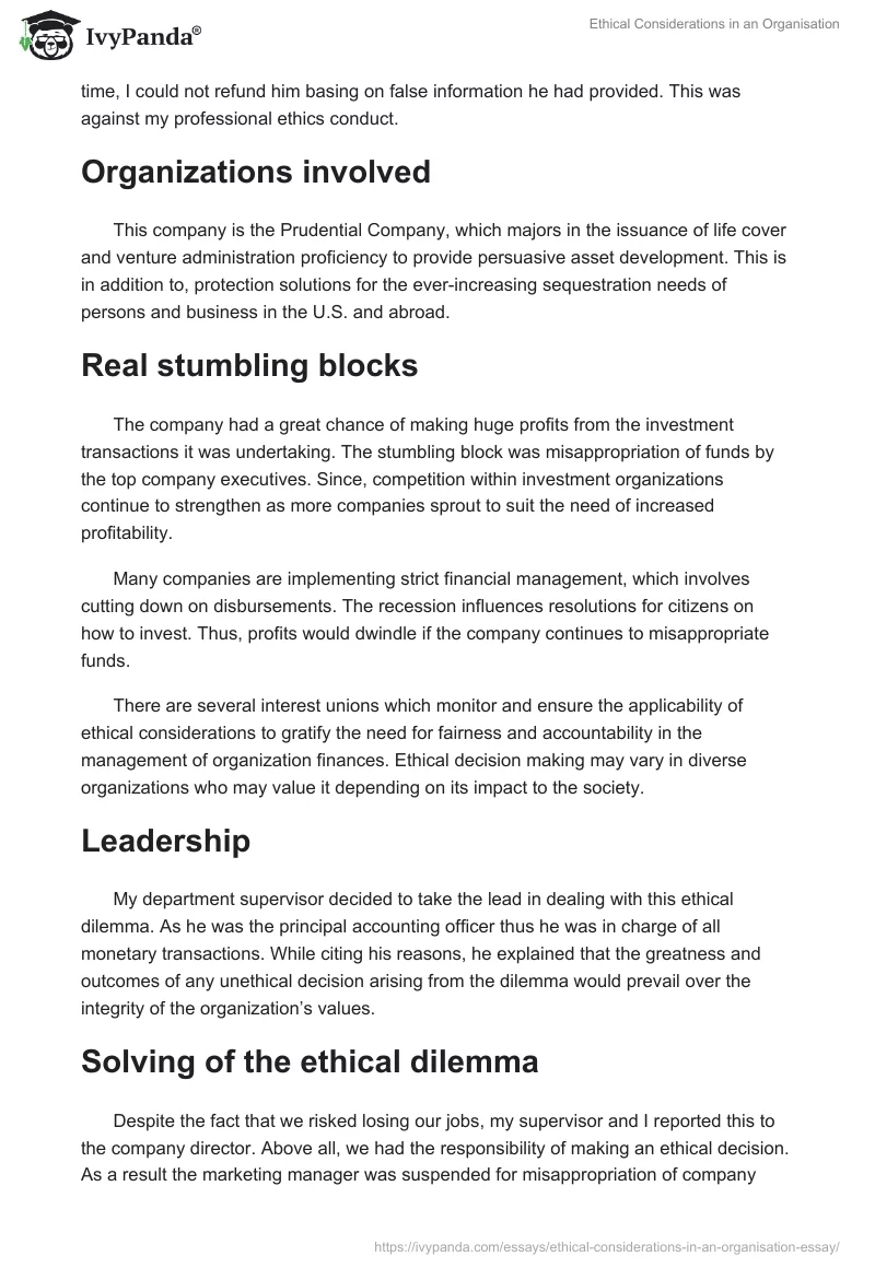 Ethical Considerations in an Organisation. Page 2