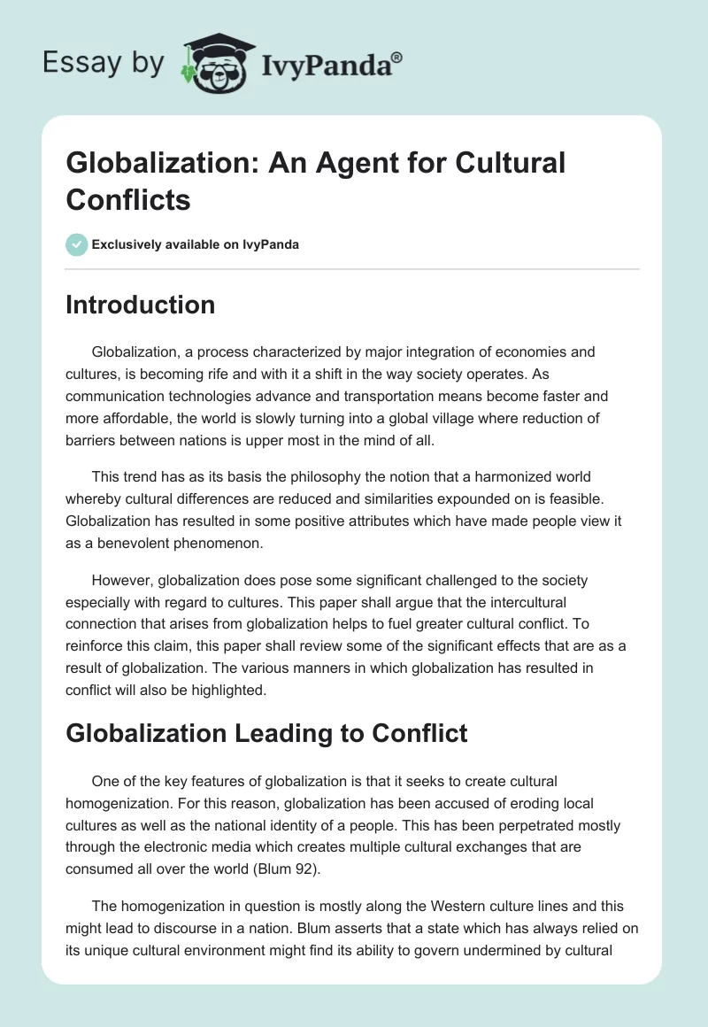 Globalization: An Agent for Cultural Conflicts. Page 1