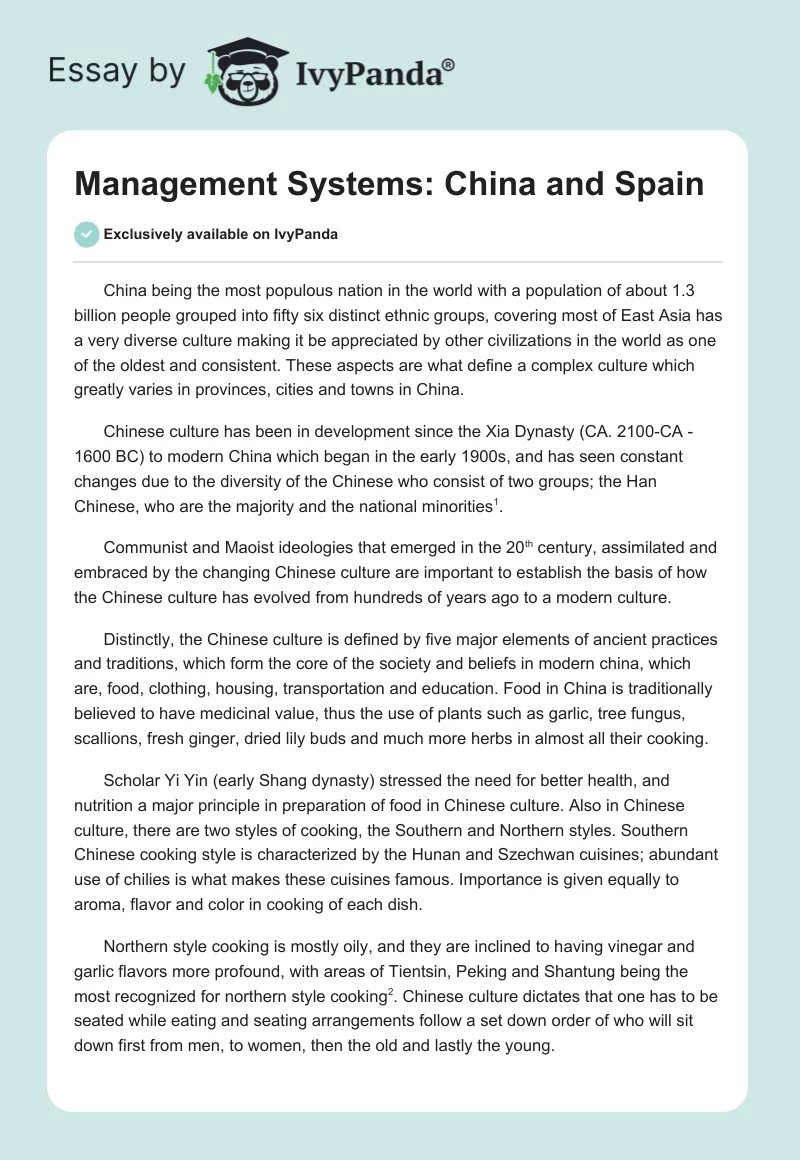 Management Systems: China and Spain. Page 1