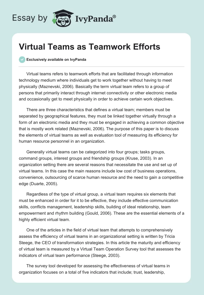 Virtual Teams as Teamwork Efforts. Page 1