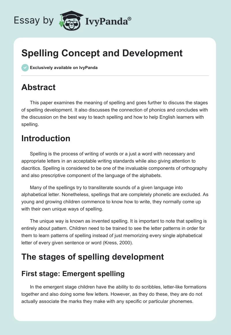 Spelling Concept and Development. Page 1