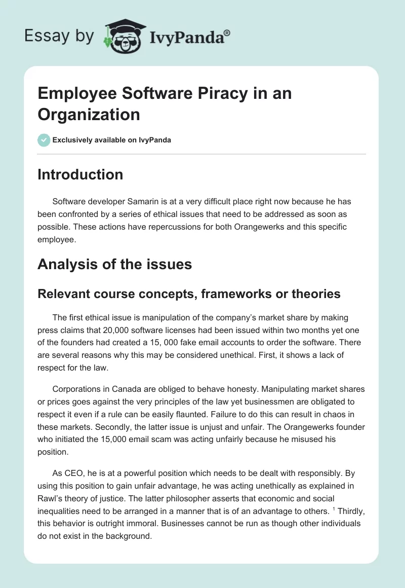 Employee Software Piracy in an Organization. Page 1