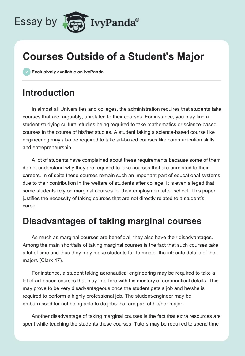 Courses Outside of a Student's Major. Page 1
