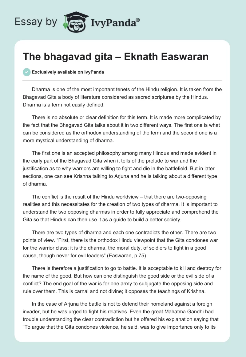 The bhagavad gita – Eknath Easwaran. Page 1