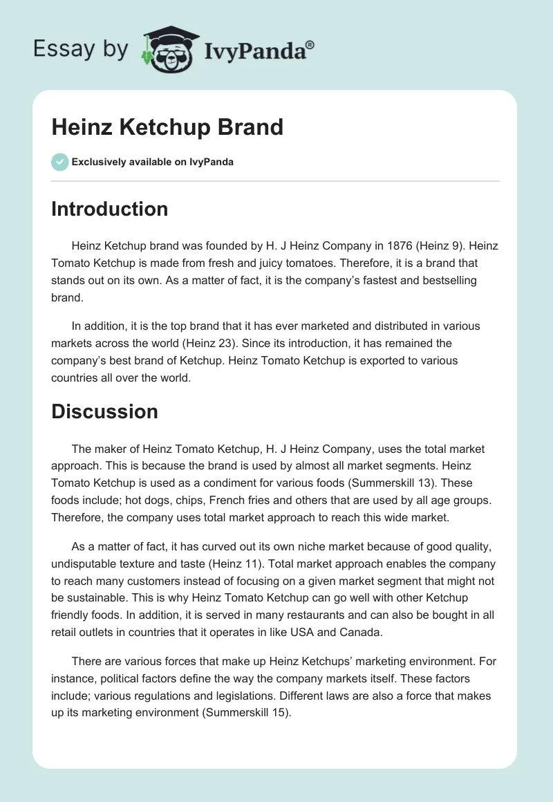 Heinz Ketchup Brand. Page 1