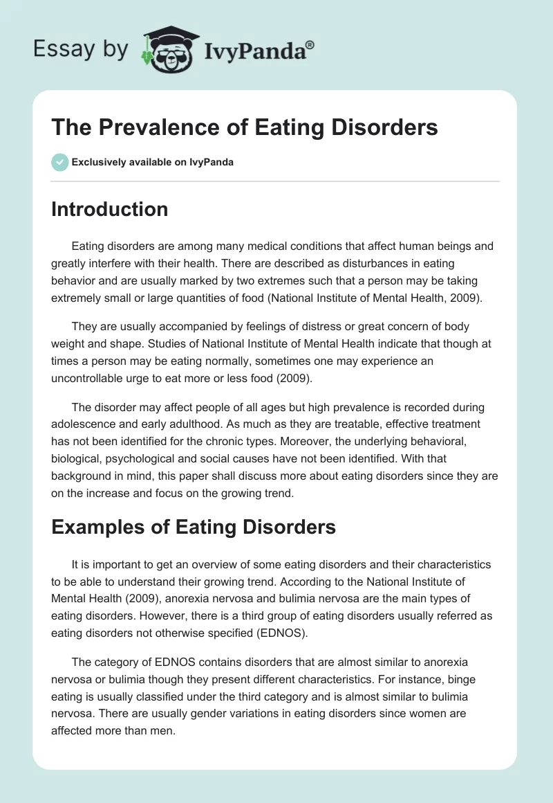 The Prevalence of Eating Disorders. Page 1