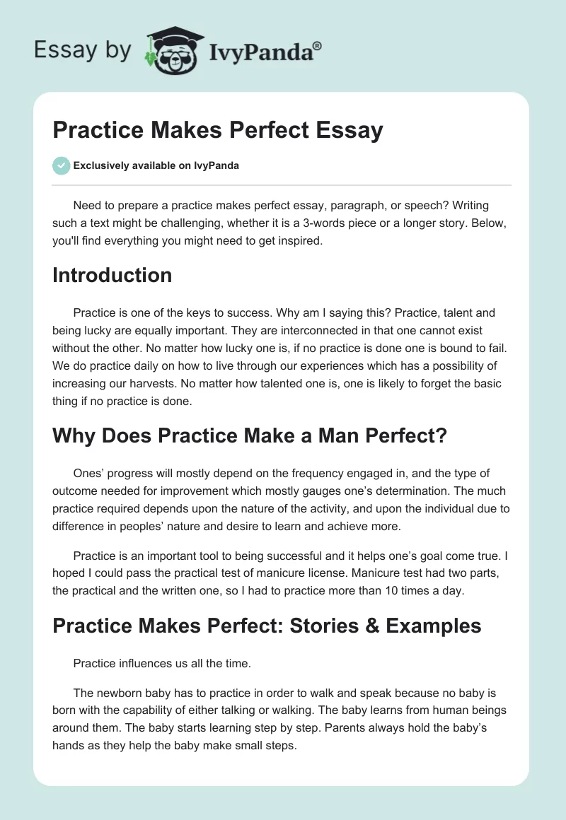 Practice Makes Perfect Essay. Page 1